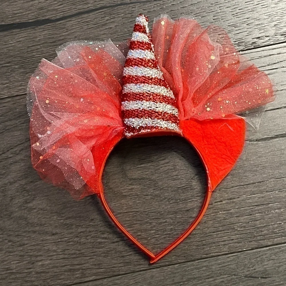 Sparkly Christmas Unicorn Headband Red Glitter Holiday Accessory